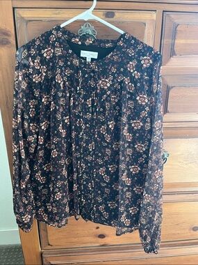 Koko + Mason Black Floral Long-Sleeve Peasant Blouse NWT